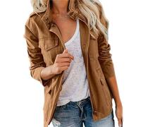 DGKaxiyaHM Vestes Anorak Cargo Militaire Pour Femmes Manteau Safari Utilitaire à Fermeture éClair Et Boutons-Pression Veste D'Automne LéGèRe Avec Poches (Brun,M)