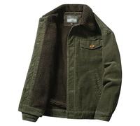 DGKaxiyaHM Vestes DéContractéEs En Velours CôTelé DoubléEs De Sherpa Pour Hommes Vestes DéContractéEs BoutonnéEs à Col En Fourrure Polaire Veste Cargo En Coton Thermique (ArméE Verte,M)