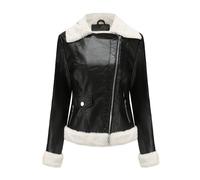 DGKaxiyaHM Vestes En Cuir DoubléEs De Fourrure Pour Femmes Manteau D'Hiver Chaud Et éPais Sherpa Biker Coat Blouson Bombardier De Moto à Cisaillement (Le Noir,XL)