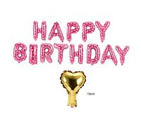 DGLDCSHUAI 16 "ballons gonflables joyeux anniversaire lettre feuille 10 pièces décorations de fête coeur doré (Rose)