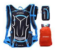 DGLDCSHUAI Sac à dos de randonnée, 18 l, imperméable, avec protection contre la pluie et poche filet amovible pour casque pour poche à eau, poche pour téléphone portable, sac à dos d'équitation, bleu