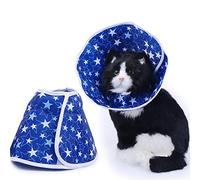 DGLDCSHUAI Tissu en Nylon Motif Étoile Chat pour Animaux de Compagnie Anti-Morsure Collier de Protection étanche Cou récupération Plaie Anneau Elizabeth (L)
