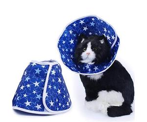 DGLDCSHUAI Tissu en Nylon Motif Étoile Chat pour Animaux de Compagnie Anti-Morsure Collier de Protection étanche Cou récupération Plaie Anneau Elizabeth (L)