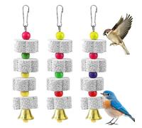 DGN 3 Pièces Jouet à Mâcher pour Oiseaux, Oiseaux à Mâcher Jouets Minéral avec Clochette, Meule à Bec D'oiseau, Jouet Perroquet pour Perruches, Perroquets, Inséparables