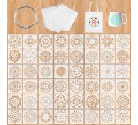 DGN 48 Pièces Blanc Mandala Pochoirs, 10 x 10 cm Fleur Pochoir Peinture