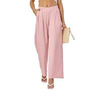 DGSHIRLDJO Pantalon Femme Elégant Pantalons Palazzo Taille en V avec Fermeture éclair Large Pantalon Fluide Femme avec Poches (FR/ES, Alpha/Lettres, XXL, Taille Normale, Taille Normale, Rose)