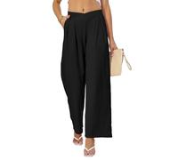 DGSHIRLDJO Pantalon Femme Elégant Pantalons Palazzo Taille en V avec Fermeture éclair Large Pantalon Fluide Femme avec Poches (FR/ES, Alpha/Lettres, S, Taille Normale, Taille Normale, Noir)