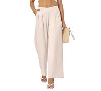 DGSHIRLDJO Pantalon Femme Elégant Pantalons Palazzo Taille en V avec Fermeture éclair Large Pantalon Fluide Femme avec Poches (FR/ES, Alpha/Lettres, XXL, Taille Normale, Taille Normale, Beige)