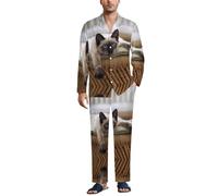 Dgsxynth Ensemble de pyjama pour homme, motif mandala thaïlandais siamois, chemise à manches longues avec pantalon, Chat thaïlandais mandala siamois, S