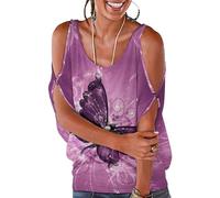 Dgsxynth Haut ample pour femme, motif champignon trippy pour femme, haut ample à épaules dénudées pour le travail et le bureau, Purple Butterfly Art, L