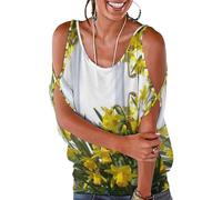 Dgsxynth Haut pour femme, beau motif sirène, haut ample à épaules dénudées pour le travail et le bureau, Bouquet de jonquilles, L