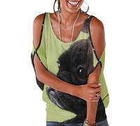 Dgsxynth Haut pour femme, beau motif sirène, haut ample à épaules dénudées pour le travail et le bureau, Motif chien carlin fleur, XXL