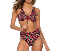 Dgsxynth Maillot de bain 2 pièces pour femme, motif drapeau du Brésil, vert, Pastèque rouge., XL