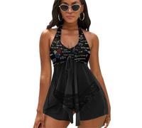 Dgsxynth Maillot de bain, maillot de bain à carreaux noir, ensemble tankini dos nu 2 pièces, Éducation linéaire des mathématiques, M
