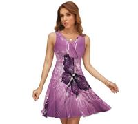 Dgsxynth Robe à col en V pour femme, motif coccinelles, robe d'été sans manches pour fête, vacances, Purple Butterfly Art, S