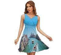 Dgsxynth Robe à col en V pour femme, motif requin bleu, jolie robe de dessin animé, robe d'été sans manches pour fête, vacances, Venise Italie., L