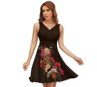 Dgsxynth Robe à col en V pour femme, robe d'éducation mathématique, robe d'été sans manches pour fête, vacances, Tête de mort florale en sucre Jour des morts, XL
