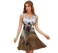 Dgsxynth Robe d'été sans manches avec col en V et drapeau du Mexique pour femme, Chat thaïlandais mandala siamois, XXL