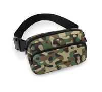 Dgsxynth Sac banane, rouge coquelicot fleurs, sac banane réglable pour course à pied, marche, randonnée, Motif camouflage vert., 20x13cm