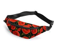 Dgsxynth Sac banane, sac banane en marbre gris or rose, sac banane réglable pour la course à pied, la marche, la randonnée, Fleurs de coquelicot rouge., 36*15cm