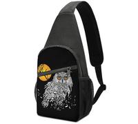 Dgsxynth Sac de poitrine, sac à bandoulière en peau d'alligator, sac à bandoulière décontracté pour homme et femme, Chouette noire, Taille unique