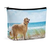 Dgsxynth Trousse à cosmétiques, trousse de maquillage mauvais yeux, trousse de toilette portable avec fermeture éclair pour un usage quotidien, voyage, Golden Retriever, Taille unique