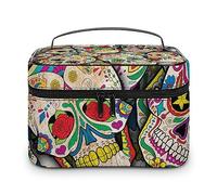 Dgsxynth Trousse à cosmétiques, trousse de toilette de voyage en cuir avec girafe mignonne et bière, pour femme, Os en sucre tête de mort, 25x18x15cm