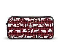 Dgsxynth Trousse à crayons, sac de papeterie de Noël, sac de voyage d'affaires ou petite boîte à outils, trousse de maquillage pour filles, Plaid Buffalo Woodland Christmas, 22*12*5cm, Trousse à
