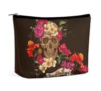 Dgsxynth Trousse de maquillage portable avec fermeture éclair pour un usage quotidien, voyage, Tête de mort florale en sucre Jour des morts, Taille unique