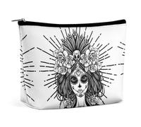Dgsxynth Trousse de toilette portable avec fermeture éclair pour un usage quotidien, voyage - Citron avec fleurs et feuilles, Tête de mort Dia De Los Muertos, Taille unique