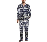 Dgsxynth Vêtement de nuit pour homme, pyjama psychédélique en forme de champignon psychédélique, vêtement de nuit boutonné, chemise à manches longues avec pantalon, Motif chat porte-bonheur, S