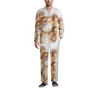 Dgsxynth Vêtements de nuit pour homme, ensemble de pyjama à motif chat à motif d'ongles de chat, vêtements de nuit boutonnés, chemise à manches longues avec pantalon, Motif griffes de chat, L