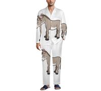 Dgsxynth Vêtements de nuit pour homme, ensemble de pyjama à motif chat à motif d'ongles de chat, vêtements de nuit boutonnés, chemise à manches longues avec pantalon, Âne mignon, M