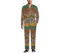 Dgsxynth Vêtements de nuit pour homme, ensemble de pyjama à motif chat à motif d'ongles de chat, vêtements de nuit boutonnés, chemise à manches longues avec pantalon, Motif patchwork africain, XXL