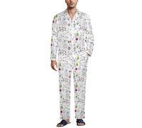 Dgsxynth Vêtements de nuit pour homme, ensemble de pyjama à motif chat à motif d'ongles de chat, vêtements de nuit boutonnés, chemise à manches longues avec pantalon, Motif expériences en chimie, XL