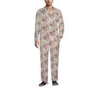 Dgsxynth Vêtements de nuit pour homme, ensemble de pyjama à motif chat et fleurs de cerisier, vêtements de nuit boutonnés, chemise à manches longues avec pantalon, Motif rose., XXL