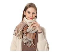DGSYUAN Écharpe Automne Hiver Écharpe À Carreaux Doux Unisexe, Châle Long Et Épais, Pompon D'hiver Chaud Pour Femmes, Décontracté Accessoire De Vêtements(B)