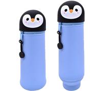 DGTSYAL Trousse Ecole 2 en 1 en Silicone Souple Kawaii, Pingouin Porte-Plume, Fermeture Eclair en Silicone, Crayons, Marqueurs, Étui en Silicone pour Fournitures Scolaires de Grande capacité