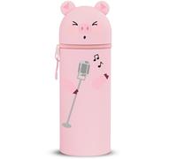 DGTSYAL Trousse Ecole 2 en 1 en Silicone Souple Kawaii, Porte-Plume, Fermeture Eclair en Silicone, Pochette de Stylo, Crayons, Étui pour Fournitures Scolaires de Grande capacité (Cochon)