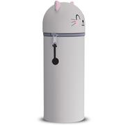 DGTSYAL Trousse Ecole 2 en 1 en Silicone Souple Kawaii, Porte-Plume, Fermeture Eclair en Silicone, Pochette de Stylo, Crayons, Étui pour Fournitures Scolaires de Grande capacité (Chat Gris)