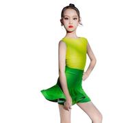 DgtZyrih Filles 2 pcs Danse Latine Robe Enfants Salle de Bal Costume sans Manches Haut Jupe serrée scène compétition vêtements de Danse Pratique vêtements Festival Course Danse Tenue,Vert,160