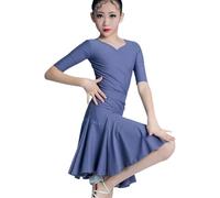 DgtZyrih Filles Danse Latine Jupe avec Body, 2 Pièces Tenue de Danse, Taille Haute Grande Balançoire Jupe Salle de Bal Tango Chacha Performance Costume Compétition Vêtements de Danse,Bleu,110