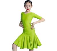 DgtZyrih Filles Danse Latine Jupe avec Body, 2 Pièces Tenue de Danse, Taille Haute Grande Balançoire Jupe Salle de Bal Tango Chacha Performance Costume Compétition Vêtements de Danse,Vert,170