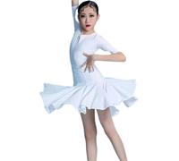DgtZyrih Filles Danse Latine Jupe avec Body, 2 Pièces Tenue de Danse, Taille Haute Grande Balançoire Jupe Salle de Bal Tango Chacha Performance Costume Compétition Vêtements de Danse,Blanc,170