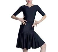 DgtZyrih Filles Danse Latine Jupe avec Body, 2 Pièces Tenue de Danse, Taille Haute Grande Balançoire Jupe Salle de Bal Tango Chacha Performance Costume Compétition Vêtements de Danse,Noir,140