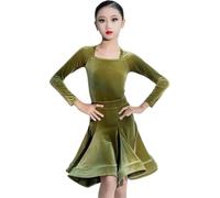 DgtZyrih Filles Danse Latine Robes, Manches Longues Jupe en Velours Tenue de Danse lyrique Moderne Costume de Performance de scène pour Filles Tango Rumba vêtements de Danse à Volants Jupe,Jaune,160
