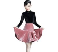 DgtZyrih Filles Enfants Danse Latine Robe, 2PCS Manches Longues Tenue De Danse Salsa Tango Rumba Jupe Danse Salle Salle Compétition Danse Vêtements Grand Swing Performance Costume,Rose,160