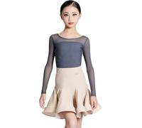 DgtZyrih Filles Rumba Tango Samba Robe de Danse Latine, Vêtements de Danse Dos Nu d'été, Enfants à Volants Compétition Vêtements de Danse Salsa Chacha Jupes Costume de Bal Enfant,Gris,130