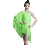 DgtZyrih Filles Une épaule Robe Latine, Tenue de Danse lyrique irrégulière Moderne Côté Enfants Split Dancewear Samba Tango Rumba Performance Costume Swing Jupe,Vert,180