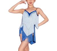DgtZyrih Jupe de Danse Latine pour Enfants, Tenue de Danse Une pièce à Franges et Bretelles pour Filles, Tenue de Danse Fluide, Costume de Performance pour Salle de Bal, Salsa, Tango,Bleu,120